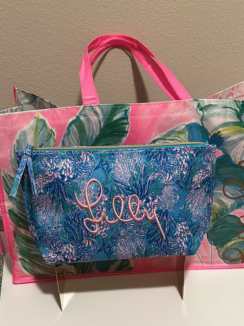Lilly Pulitzer Vibrant Blue and Pink Pouch